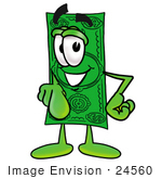 #24560 Clip Art Graphic Of A Flat Green Dollar Bill Cartoon Character Pointing At The Viewer