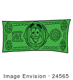 #24565 Clip Art Graphic Of A Flat Green Dollar Bill Cartoon Character On A Dollar Bill