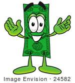 #24582 Clip Art Graphic Of A Flat Green Dollar Bill Cartoon Character With Welcoming Open Arms