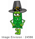 #24586 Clip Art Graphic Of A Flat Green Dollar Bill Cartoon Character Wearing A Pilgrim Hat On Thanksgiving