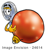 #24614 Clip Art Graphic Of A Blue Handled Magnifying Glass Cartoon Character Standing With A Christmas Bauble