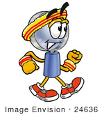 #24636 Clip Art Graphic of a Blue Handled Magnifying Glass Cartoon Character Speed Walking or Jogging by toons4biz