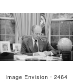 #2464 Gerald Ford Working At His Desk Smoking A Pipe
