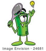 #24681 Clip Art Graphic Of A Rolled Greenback Dollar Bill Banknote Cartoon Character Preparing To Hit A Tennis Ball