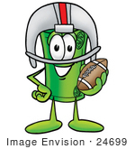 #24699 Clip Art Graphic Of A Rolled Greenback Dollar Bill Banknote Cartoon Character In A Helmet Holding A Football