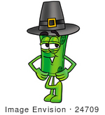 #24709 Clip Art Graphic Of A Rolled Greenback Dollar Bill Banknote Cartoon Character Wearing A Pilgrim Hat On Thanksgiving