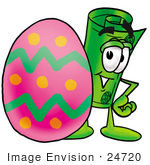 #24720 Clip Art Graphic Of A Rolled Greenback Dollar Bill Banknote Cartoon Character Standing Beside An Easter Egg