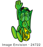#24722 Clip Art Graphic Of A Rolled Greenback Dollar Bill Banknote Cartoon Character Plugging His Nose While Jumping Into Water