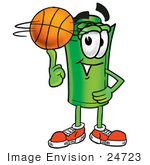 #24723 Clip Art Graphic Of A Rolled Greenback Dollar Bill Banknote Cartoon Character Spinning A Basketball On His Finger