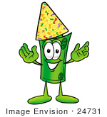 #24731 Clip Art Graphic Of A Rolled Greenback Dollar Bill Banknote Cartoon Character Wearing A Birthday Party Hat