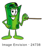 #24738 Clip Art Graphic Of A Rolled Greenback Dollar Bill Banknote Cartoon Character Holding A Pointer Stick