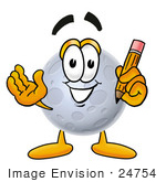 #24754 Clip Art Graphic Of A Full Moon Cartoon Character Holding A Pencil