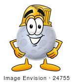 #24755 Clip Art Graphic Of A Full Moon Cartoon Character Wearing A Hardhat Helmet