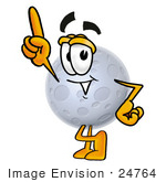 #24764 Clip Art Graphic Of A Full Moon Cartoon Character Pointing Upwards