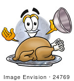 #24769 Clip Art Graphic Of A Full Moon Cartoon Character Serving A Thanksgiving Turkey On A Platter