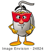 #24824 Clip Art Graphic Of A Wired Computer Mouse Cartoon Character Wearing A Red Mask Over His Face
