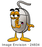 #24834 Clip Art Graphic Of A Wired Computer Mouse Cartoon Character Whispering And Gossiping