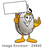 #24840 Clip Art Graphic Of A Wired Computer Mouse Cartoon Character Holding A Blank Sign