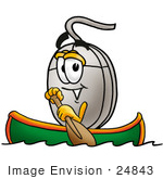 #24843 Clip Art Graphic Of A Wired Computer Mouse Cartoon Character Rowing A Boat