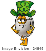 #24849 Clip Art Graphic Of A Wired Computer Mouse Cartoon Character Wearing A Saint Patricks Day Hat With A Clover On It