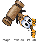 #24858 Clip Art Graphic Of A Wooden Mallet Cartoon Character Peeking Around A Corner