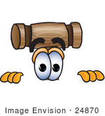 #24870 Clip Art Graphic Of A Wooden Mallet Cartoon Character Peeking Over A Surface