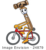 #24879 Clip Art Graphic Of A Wooden Mallet Cartoon Character Riding A Bicycle