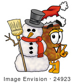 #24923 Clip Art Graphic Of A Medication Prescription Pill Bottle Cartoon Character With A Snowman On Christmas
