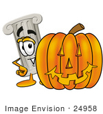 #24958 Clip Art Graphic Of A Pillar Cartoon Character With A Carved Halloween Pumpkin