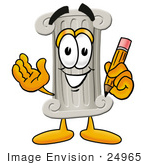#24965 Clip Art Graphic Of A Pillar Cartoon Character Holding A Pencil