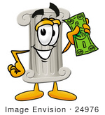 #24976 Clip Art Graphic Of A Pillar Cartoon Character Holding A Dollar Bill