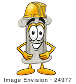 #24977 Clip Art Graphic Of A Pillar Cartoon Character Wearing A Hardhat Helmet