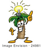 #24981 Clip Art Graphic Of A Tropical Palm Tree Cartoon Character With A Bright Idea