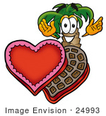 #24993 Clip Art Graphic Of A Tropical Palm Tree Cartoon Character With An Open Box Of Valentines Day Chocolate Candies