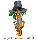 #24999 Clip Art Graphic Of A Tropical Palm Tree Cartoon Character Wearing A Pilgrim Hat On Thanksgiving