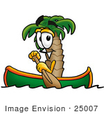 #25007 Clip Art Graphic Of A Tropical Palm Tree Cartoon Character Rowing A Boat