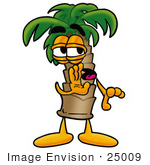 #25009 Clip Art Graphic Of A Tropical Palm Tree Cartoon Character Whispering And Gossiping