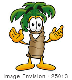 #25013 Clip Art Graphic of a Tropical Palm Tree Cartoon Character With Welcoming Open Arms by toons4biz