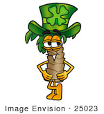 #25023 Clip Art Graphic Of A Tropical Palm Tree Cartoon Character Wearing A Saint Patricks Day Hat With A Clover On It