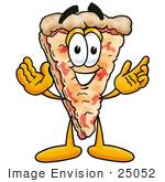 #25052 Clip Art Graphic of a Cheese Pizza Slice Cartoon Character With Welcoming Open Arms by toons4biz