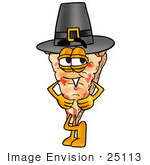 #25113 Clip Art Graphic Of A Cheese Pizza Slice Cartoon Character Wearing A Pilgrim Hat On Thanksgiving