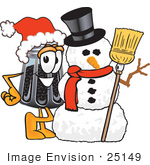 #25149 Clip Art Graphic Of A Ground Pepper Shaker Cartoon Character With A Snowman On Christmas