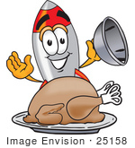 #25158 Clip Art Graphic Of A Space Rocket Cartoon Character Serving A Thanksgiving Turkey On A Platter