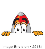 #25161 Clip Art Graphic Of A Space Rocket Cartoon Character Peeking Over A Surface