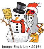 #25164 Clip Art Graphic Of A Space Rocket Cartoon Character With A Snowman On Christmas