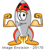 #25170 Clip Art Graphic Of A Space Rocket Cartoon Character Flexing His Arm Muscles
