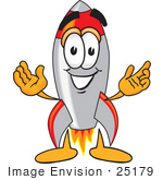 #25179 Clip Art Graphic Of A Space Rocket Cartoon Character With Welcoming Open Arms