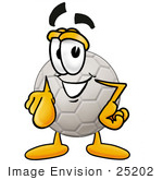 #25202 Clip Art Graphic Of A White Soccer Ball Cartoon Character Pointing At The Viewer
