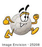 #25208 Clip Art Graphic Of A White Soccer Ball Cartoon Character Running