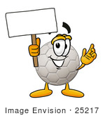 #25217 Clip Art Graphic Of A White Soccer Ball Cartoon Character Holding A Blank Sign